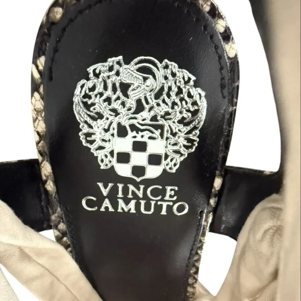 Vince Camuto Roreka Python Espadrille Block Heel Sandals Warm Vanilla Black 9